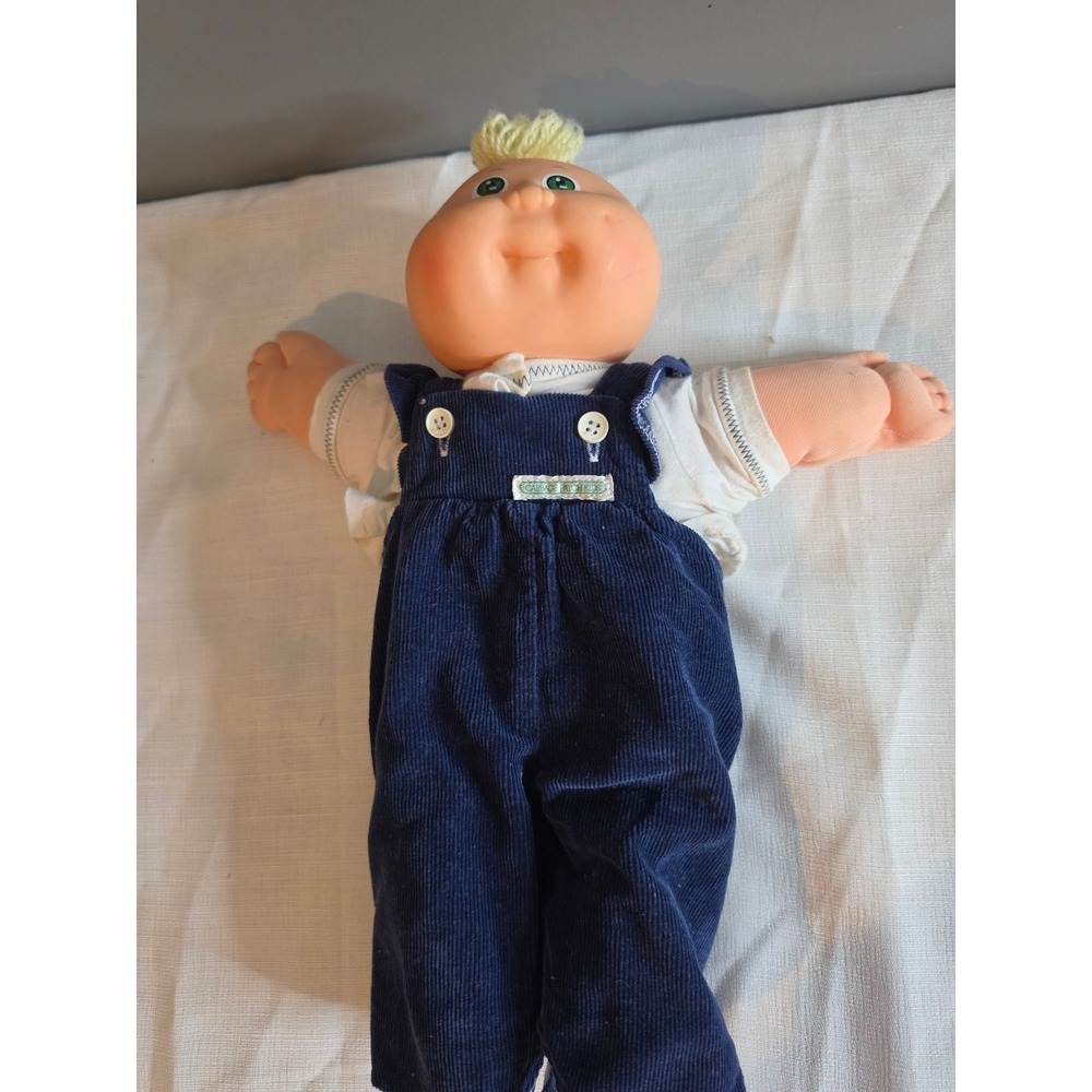 Vintage 1982 Cabbage Patch Kids Coleco Boy Doll Blonde Hair Blue Overalls